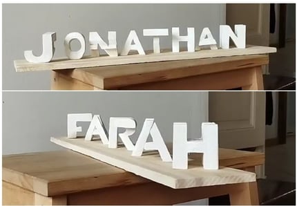ambigramme 3D en bois 2 prénoms