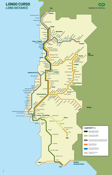 Mapa serviços Alfa Pendular Inter Cidade Regional CP