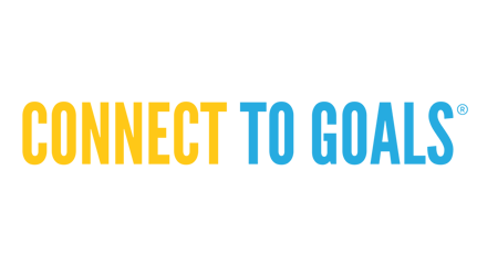 a yellow and blue connect to goal logo