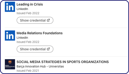 LinkedIn licences and certifications section