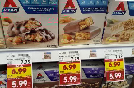 5 count atkins bars 5.99 190 calories, 140 calories