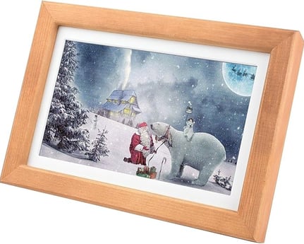 Waveshare ePaper frame displaying Christmas art