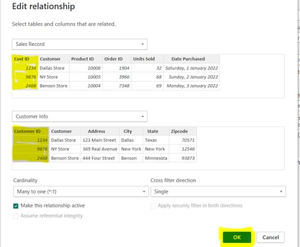 edit relationship page in power bi