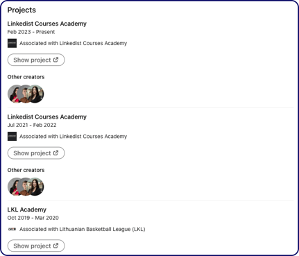 LinkedIn projects section
