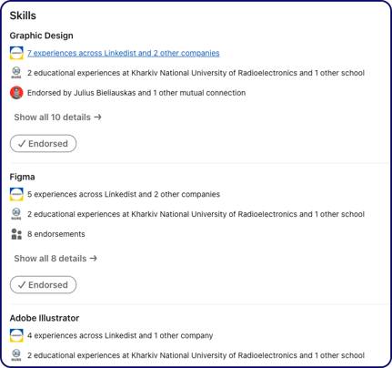 LinkedIn skills section example