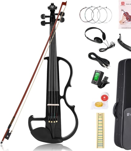 Violín Electrico 4/4 Tamaño Completo Violín Silencioso para Principiante Madera Maciza Kit de Violin