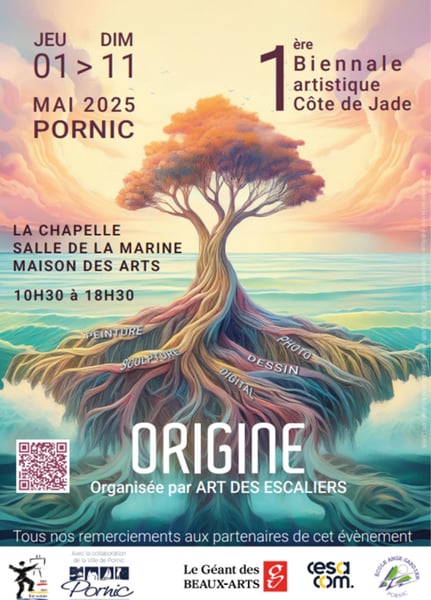 Affiche avec un arbre de vie pour présenter une exposition artistique