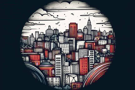 a cityscape of a city with a circular shaped cityscape