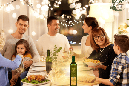 a happy family gathering at a dinner table