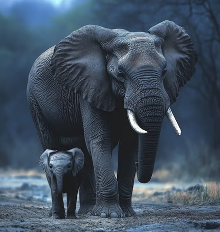 Een moeder olifant met een baby olifantje