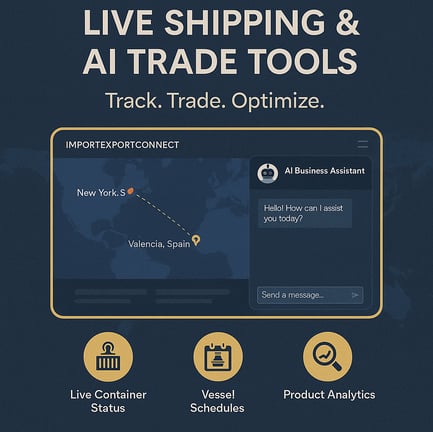 Illustration of real-time shipping and logistics tracking for international trade powered by Bridge Connect.