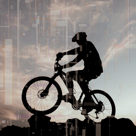 a person riding a bike on a mountain