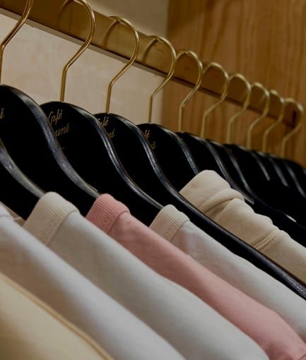 Clothes hanging symmetrically color coordinated 