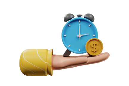a hand holding a clock and money 