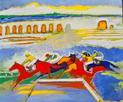 oeuvre d'art animalier- artiste peintre -peinture- cheval courses