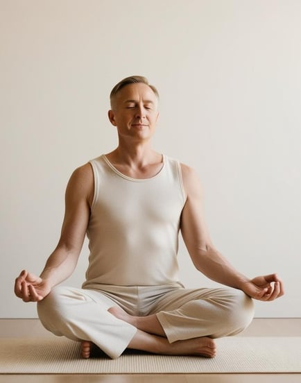 un hombre sentado en posición de yoga