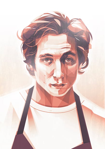 Esta obra es un retrato ilustrado del actor Jeremy Allen White, conocido por su intensidad emocional