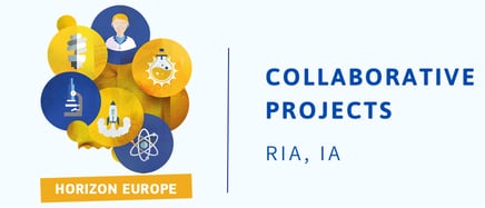 image associated to innovation with the words "Collaborative Projects RIA, IA" and "Horizon Europe"