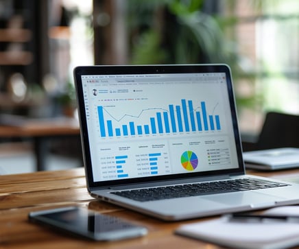 Laptop featuring metrics for a Fractional Content Strategist