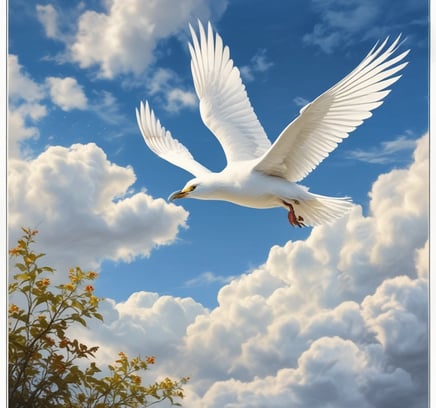 a bird is flying over a book with a bird in the sky
