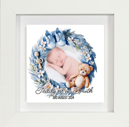 a baby'boys birth announcement framed memory tile