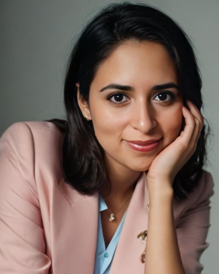 a woman in a pink jacket and a pink shirt