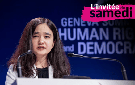 Nila Ibrahimi speaking at the Geneva Summit for Human Rights and Democracy. 