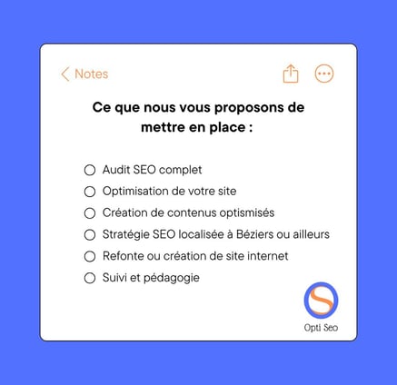 Checklist des services SEO proposés par OptiSEO à Béziers