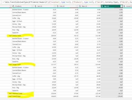 remove rows in power query