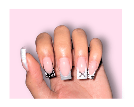 a person's hand with a manicured new acrylic set with bling nailmanicured manicured mani