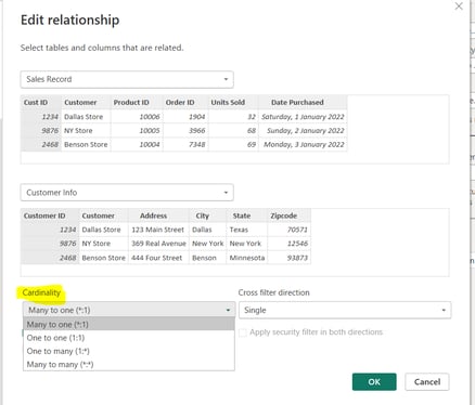 cardinaly in power bi