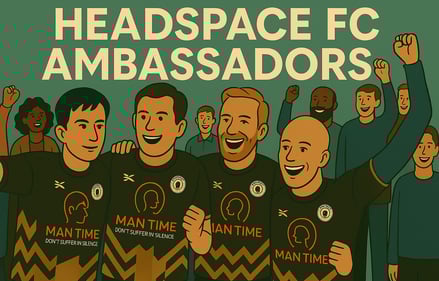 a group of people standing in front of a poster