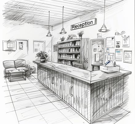 Sketch of planned reception area for Ensure Pet Care’s small animal sanctuary in Silver Spring.