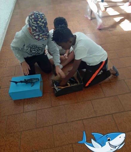 3 enfants de quartiers avec la boite à requins pendant colo apprenante