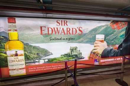Scottish whiskey ad in San Andres Island airport arrival hall
