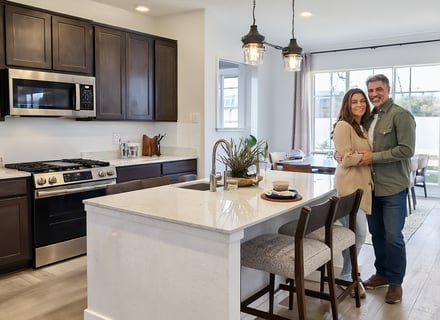 Family reviewing purchase agreement in Harvest Ridge living room