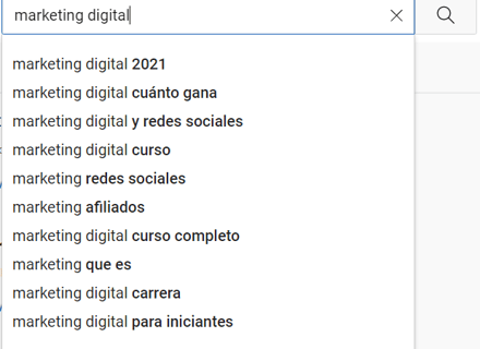 Búsqueda de palabras clave en Youtube
