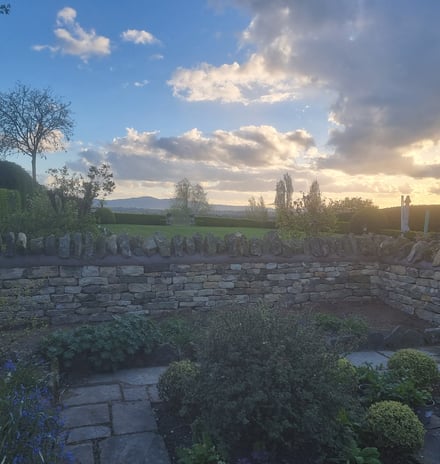 Dry stone wall with beautiful view ofnthe malvern hills