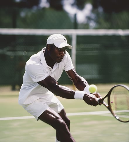 a man in a white shirt and white tennis racket