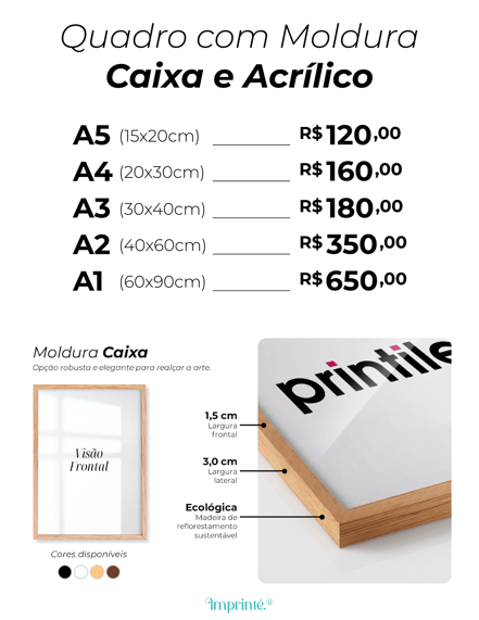 Tabela de Preços e tamanhos quadros decorativos Imprinté Artes Personalizado Pôster Placa Decorativa Quadro com moldura Caixa
