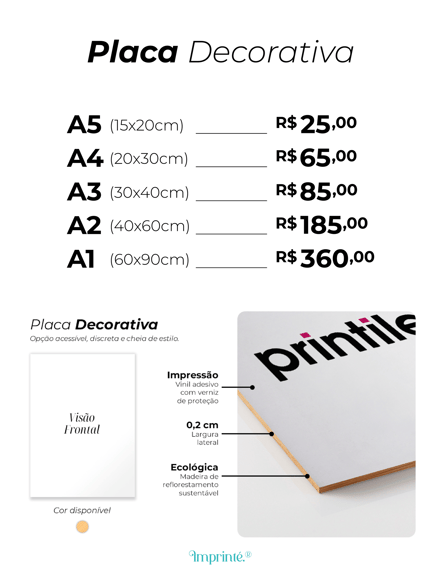 Tabela de Preços e tamanhos quadros decorativos Imprinté Artes Personalizado Pôster Placa Decorativa Quadro com moldura Caixa