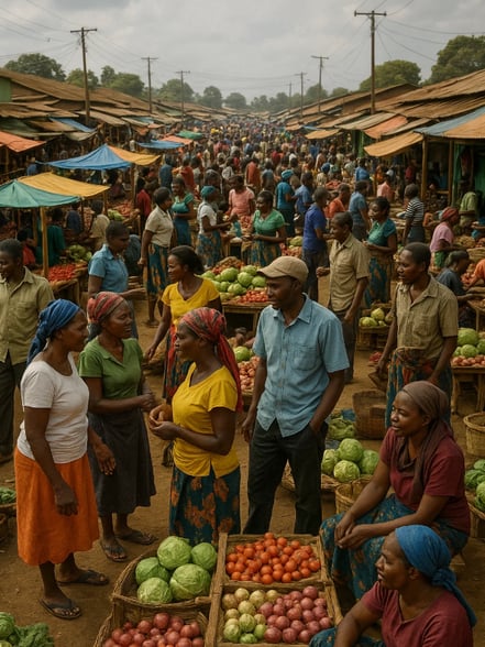Des gens discutent en kiswahili sur la place du marché au Kenya - Journée mondiale