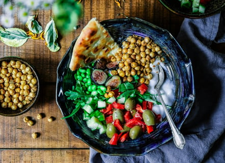 a bowl of food with a fork and a spoon