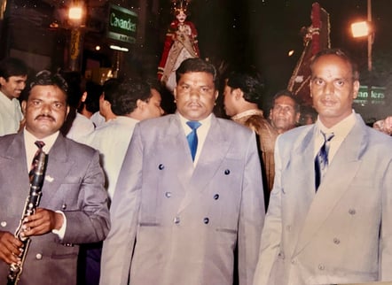 Master Madal Lal and Ashok of the Manohar Brass Band during the old days at the Gangaur festival.