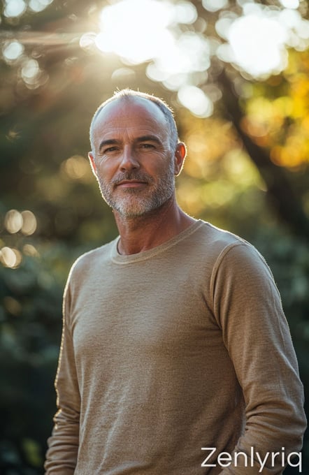 mature man standing outdoors in warm sunlight, representing natural glucose support