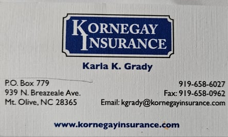 Sponsor: Kornegay Insurance Business Card