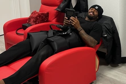 Ameer Abdullah using Normatec Hip Compression treatment