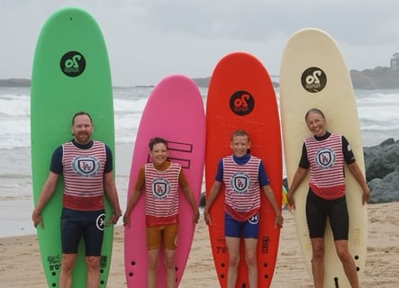 a group of people standing on a beach