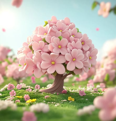 een kleine 3d boom met bloesem in de lente