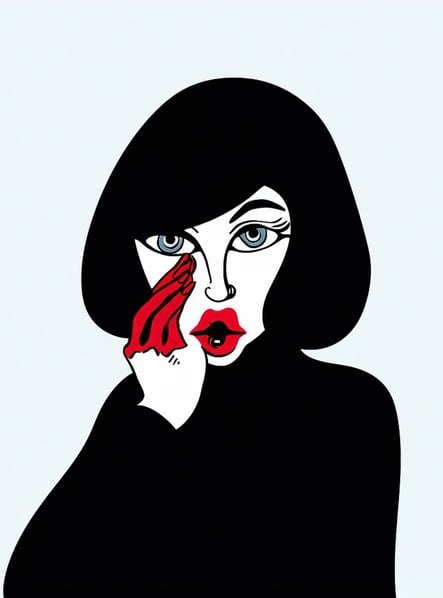 a woman with a red lipstick and a black dress